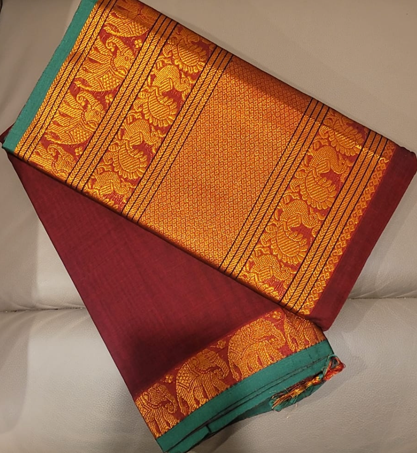 Pattu Saree - Green and Wine Red