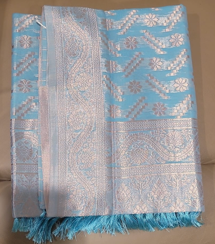Meenu Casino Cotton Saree - Light Blue