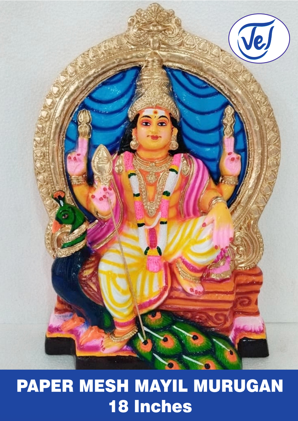 Kolu Dolls Mayil Murugan (Lord Murugan with Peacock) 18 Inch Paper Mache