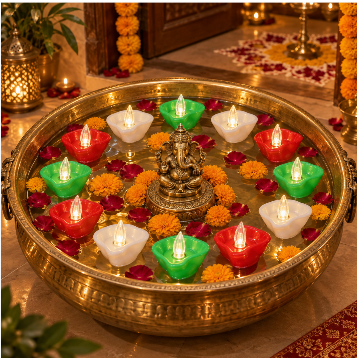 Shankh Water Sensor Diya – 12-Piece Set