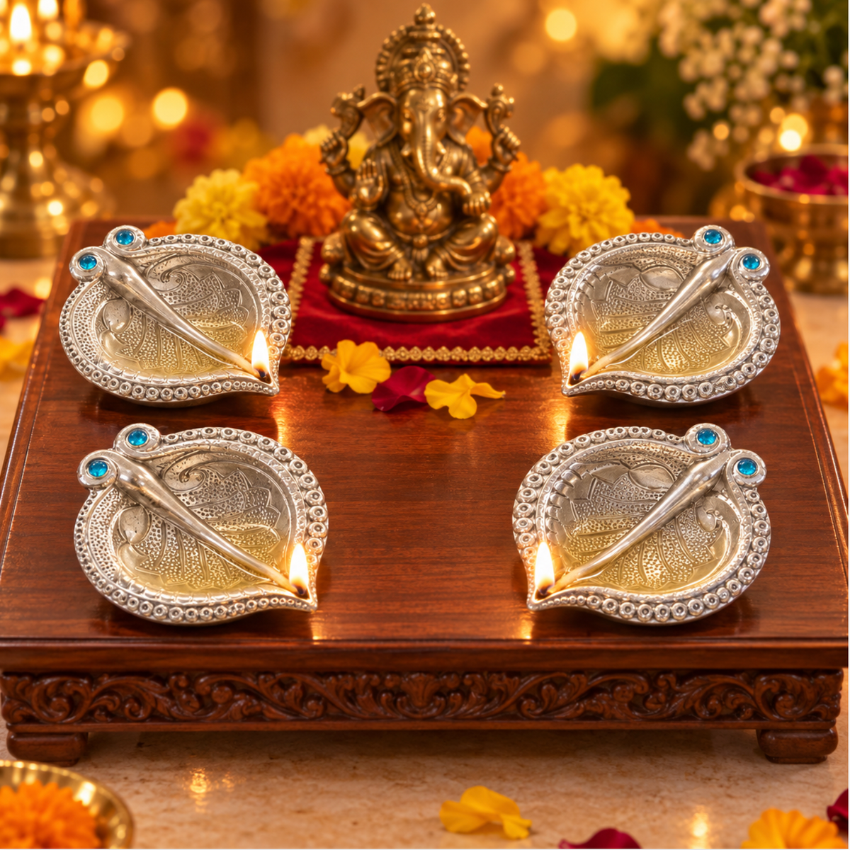 Silver Diya – 4-Piece Set