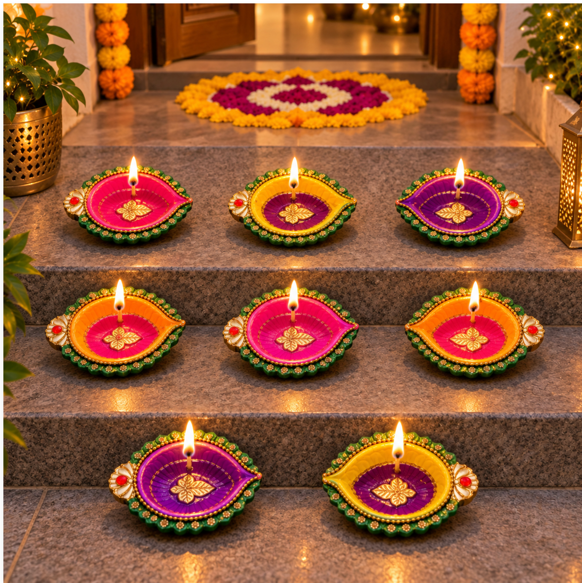 Premium Diya – 8-Piece Set