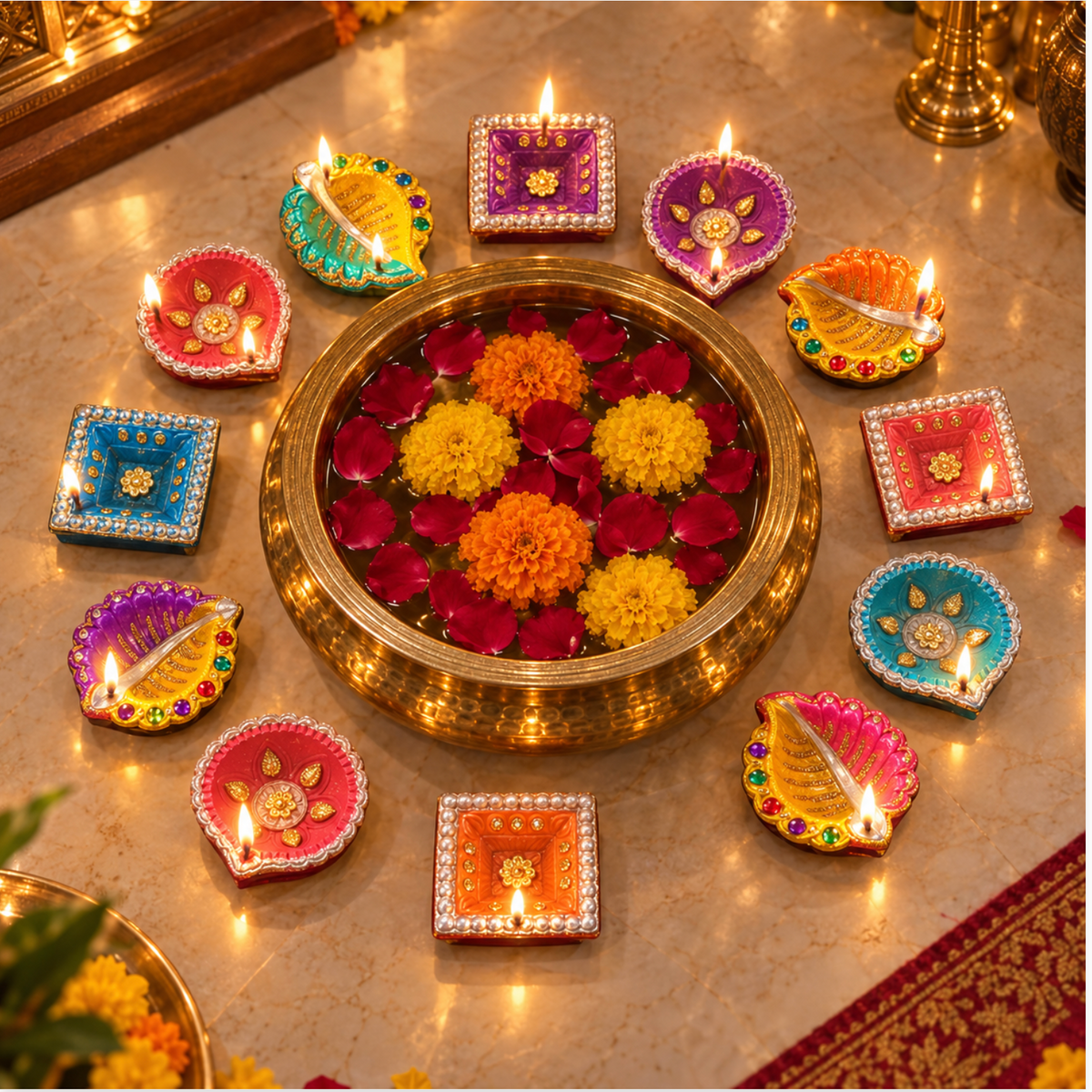 Fancy Diya Set – 12 Pieces
