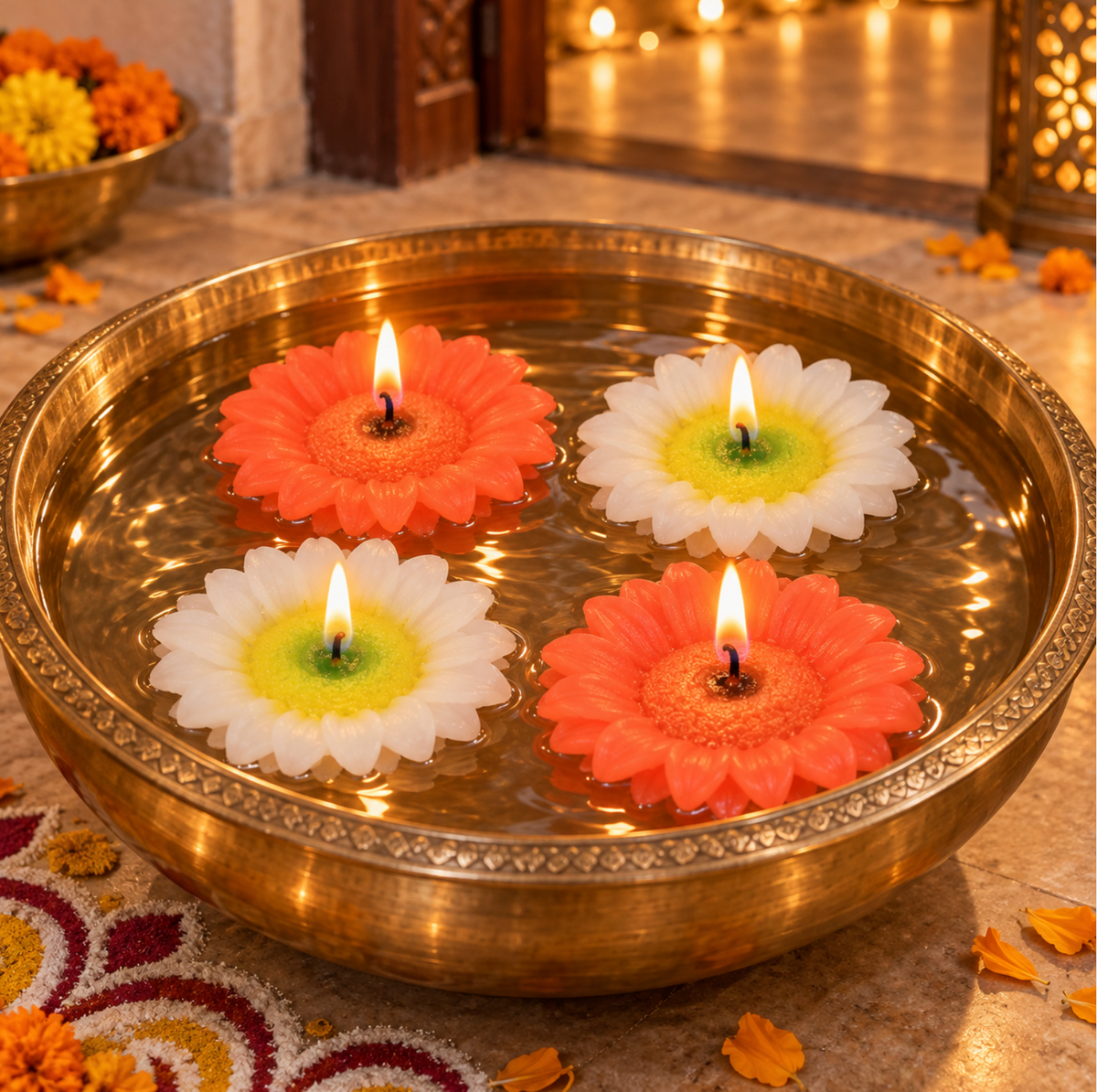 Big Floating Sunflower Candle – 4-Piece Set