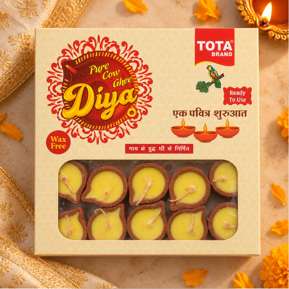 Tota Pure Cow Ghee Ready to use Diyas (Wax Free) 20 Pieces
