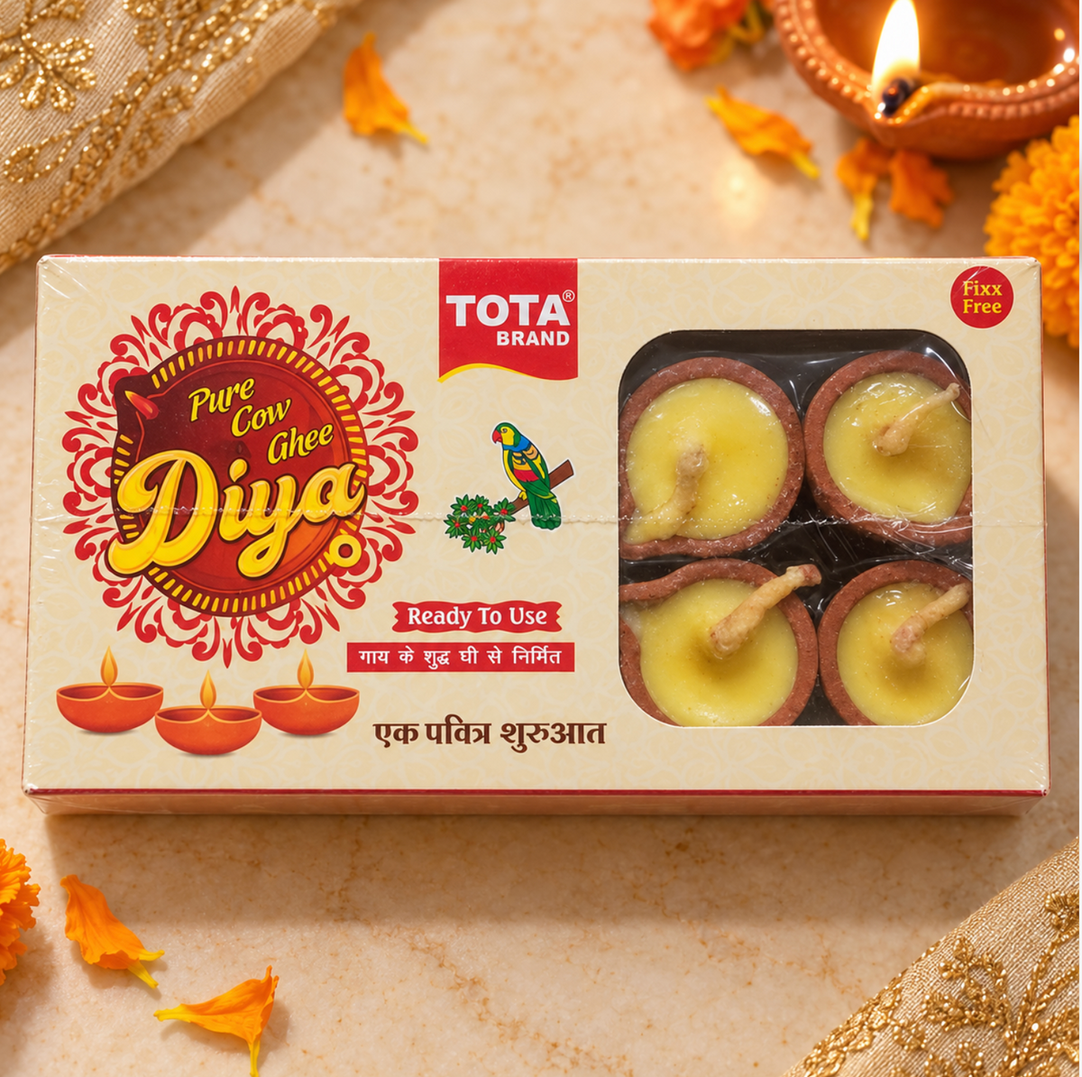 Tota Pure Cow Ghee Ready to use Diyas (Wax Free) 10 Pieces