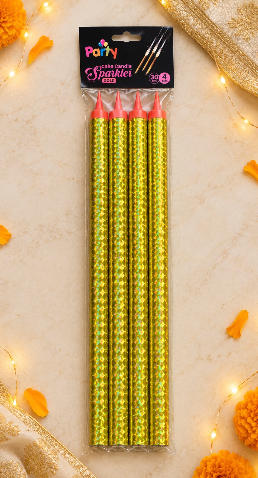 30cm Gold Cake Candle Sparkles