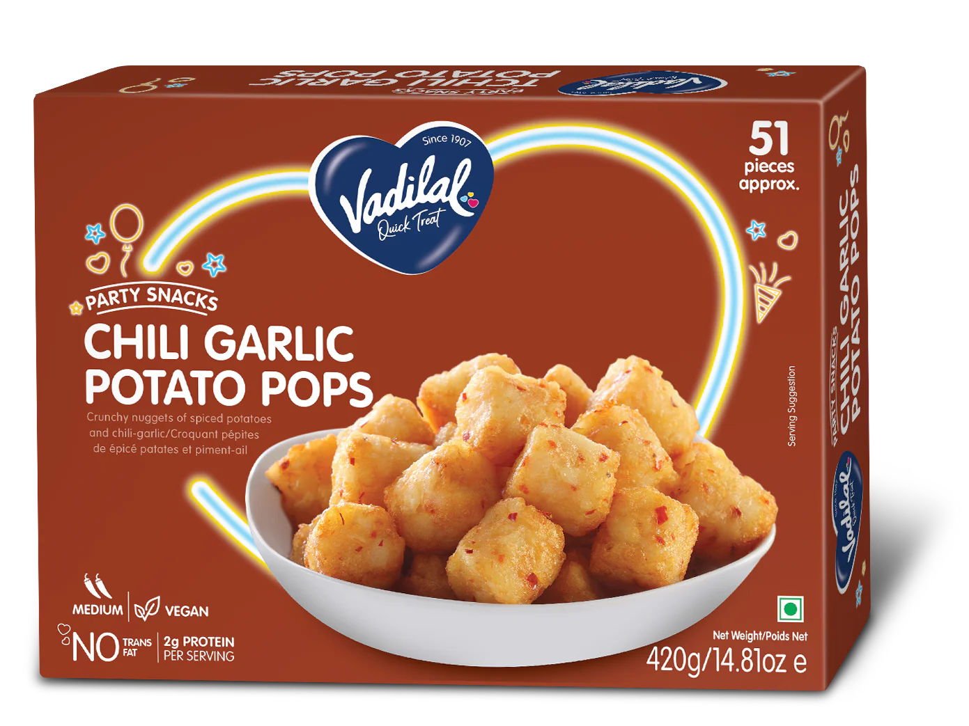 Vadilal Chili Garlic Potato Pops 420G