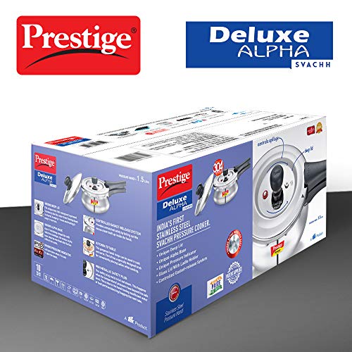 Prestige Deluxe Alpha SVACHH Stainless Steel Handi Pressure Cooker 1.5 Litre with Glass Lid
