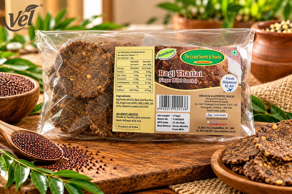 The Grand Sweets & Snacks Pure & Natural Ragi Thattai (Finger Millet Snacks) 175g