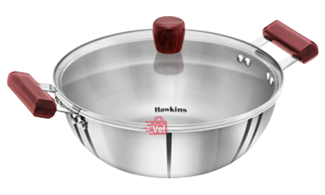Hawkins Triply Stainless Steel Deep Kadhai With Glass Lid 4lt