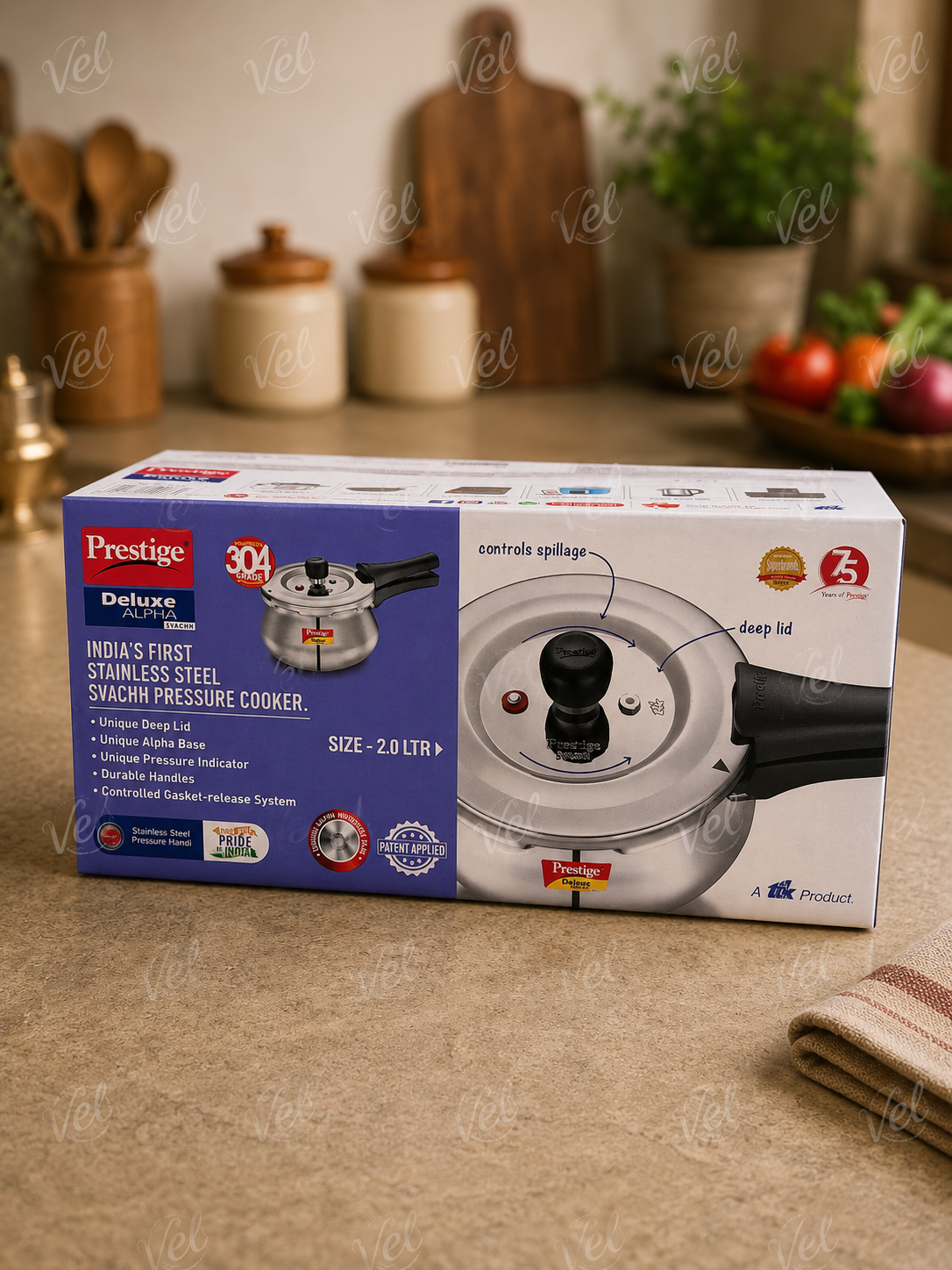 Prestige Deluxe Alpha Svachh Stainless Steel Pressure Cooker Handi 2.0L