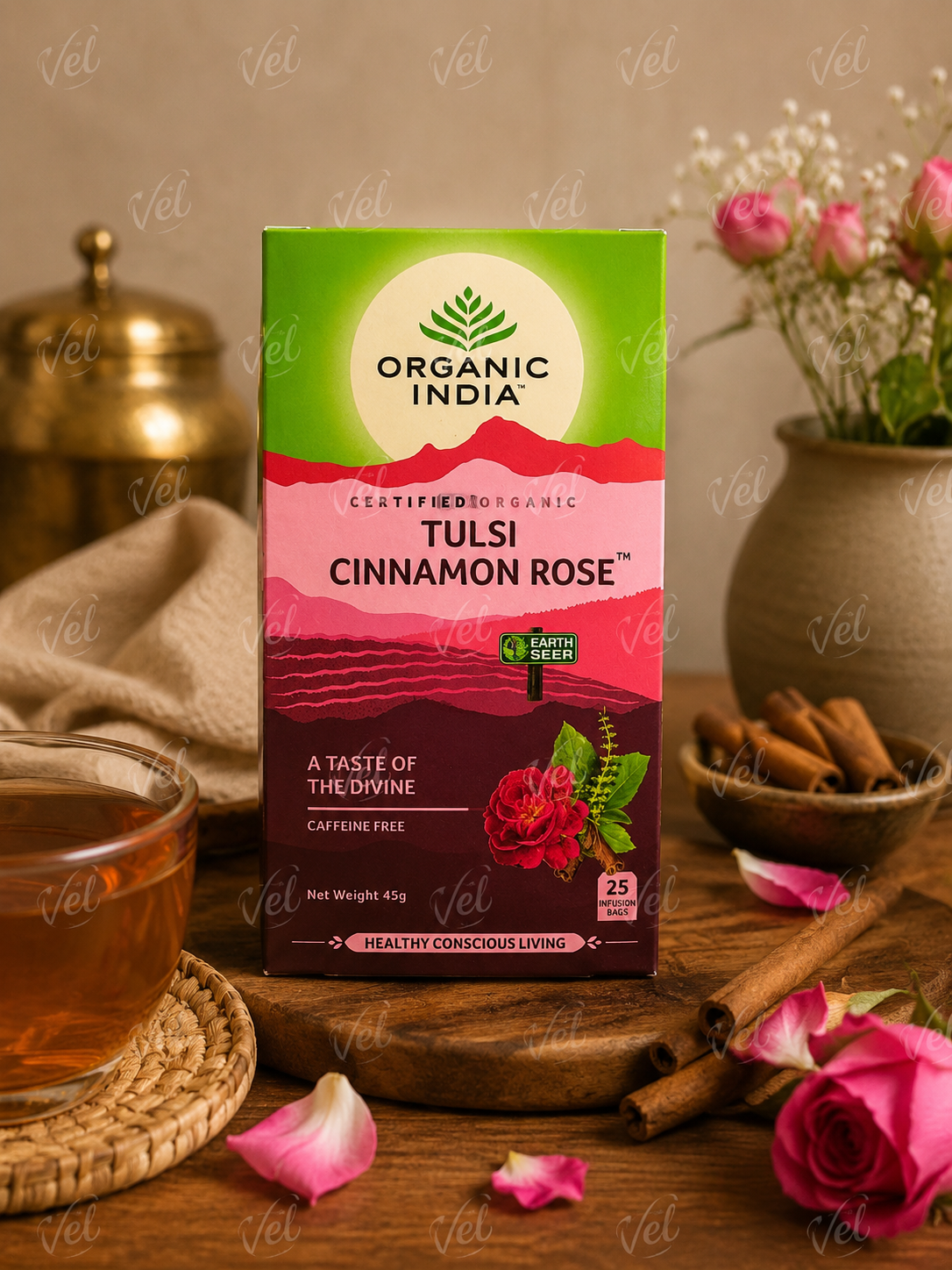Organic India Tulsi Cinnamon Rose Tea 25 Infusion Bags 45g