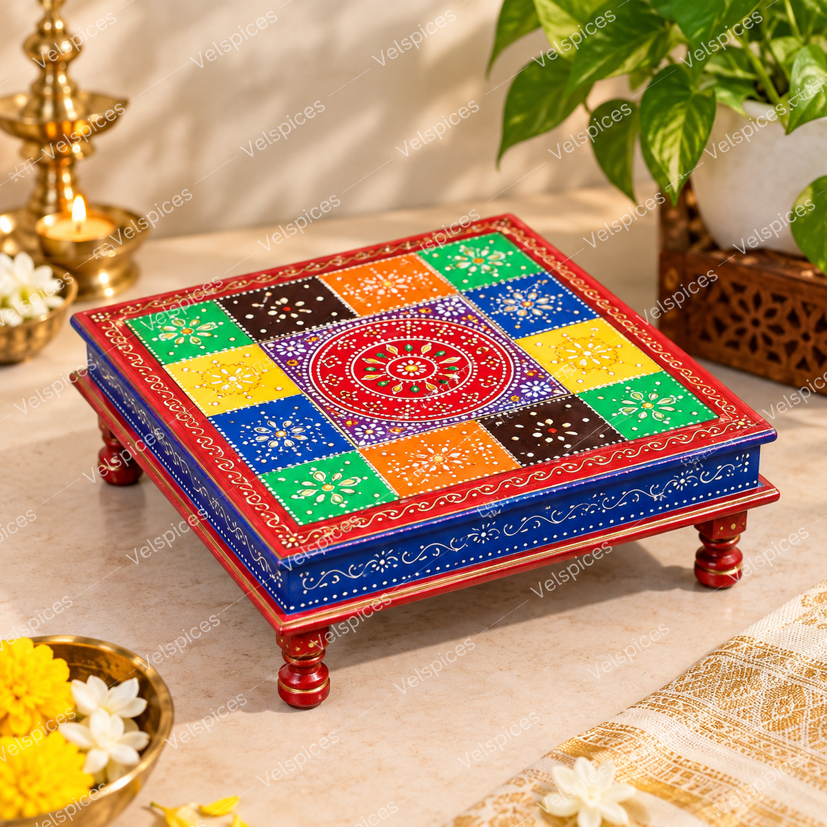 Bhakti Bijou AET99 Mix Coloured MDF Stool 18inch x 18inch