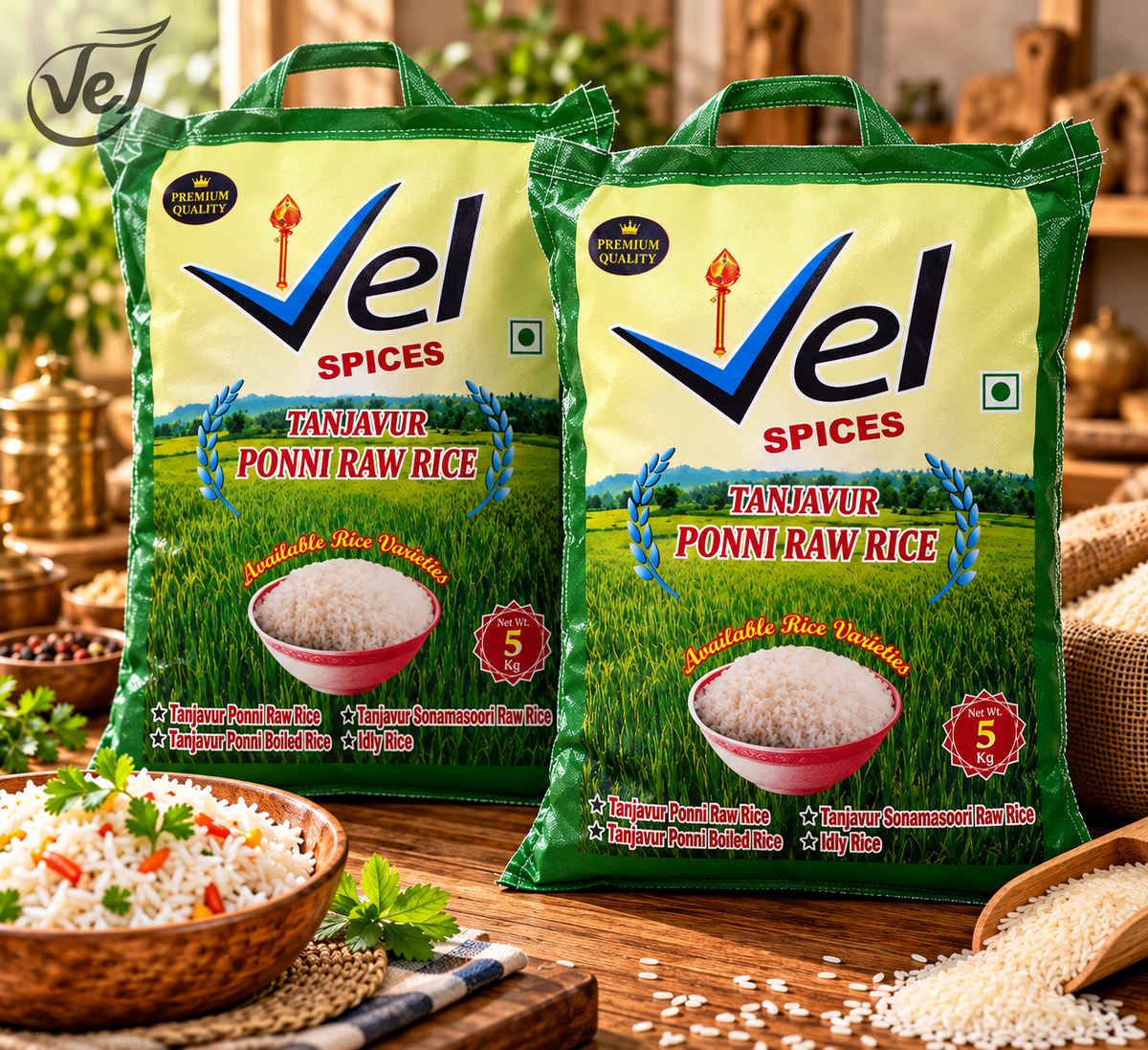 Velspices Tanjavur Ponni Raw Rice 10kg (5kg x 2)