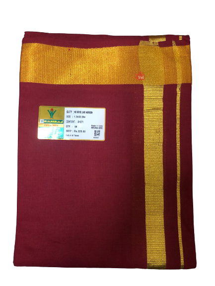 Ramraj Maroon Dhothi (Veshti) with Jari 1.2m x 2m