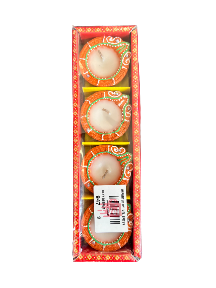 Colour Chutti (Diya) 4Pcs With Wax Orange