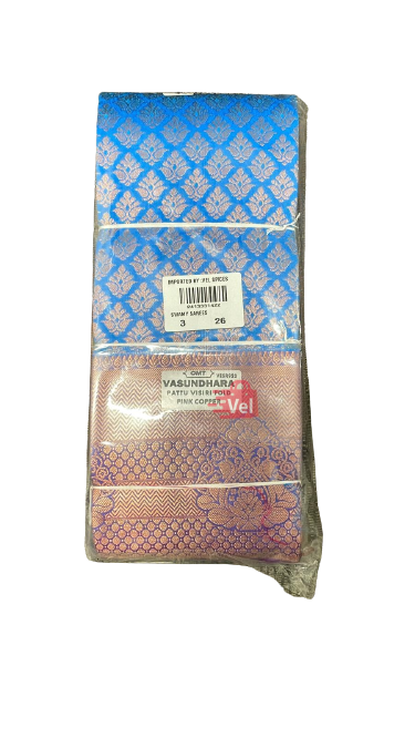 Vasundhara Pattu Visiri Fold Copper Saree With Blue