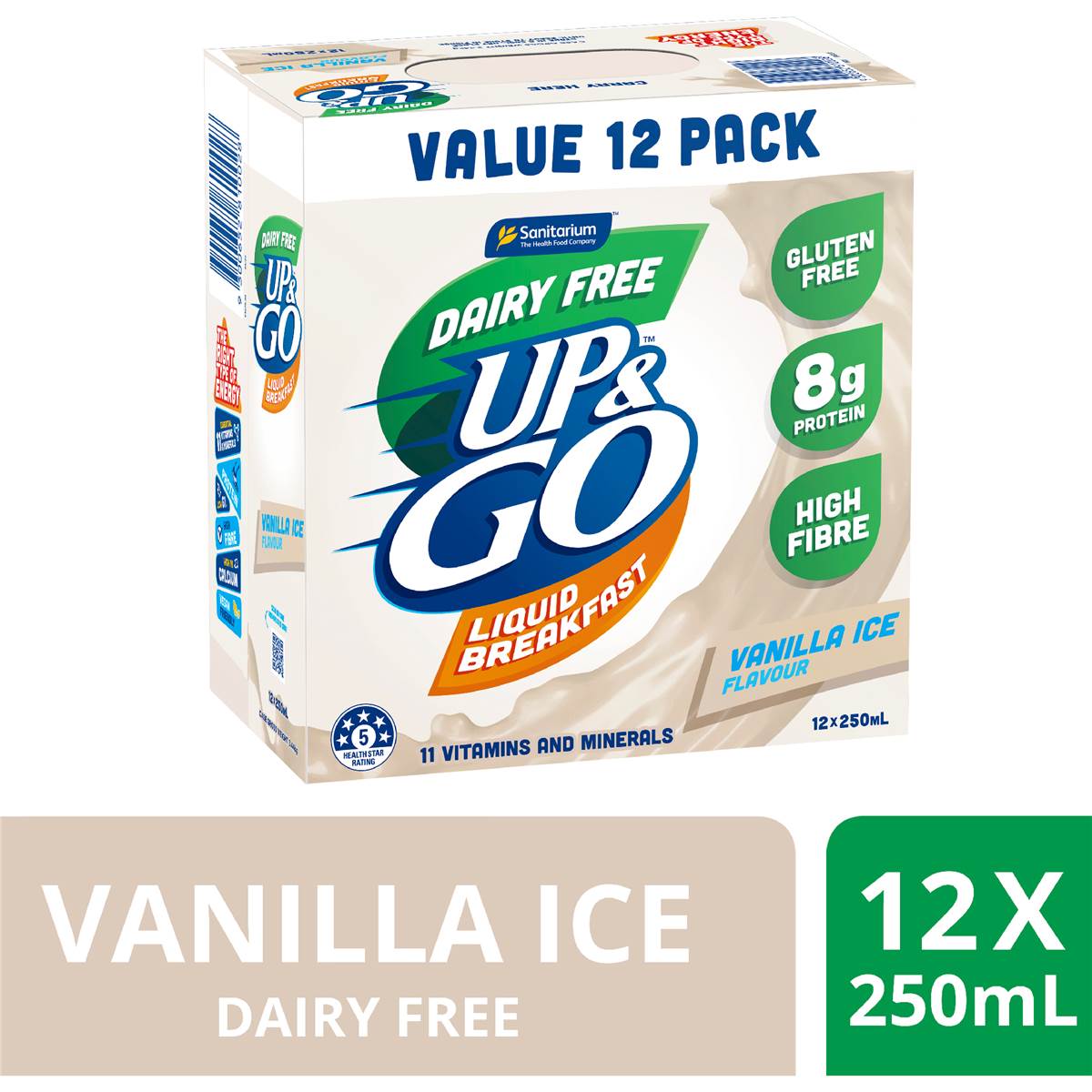Up&Go Dairy Free Liquid Breakfast Vanilla Ice 250mL x 12 pack