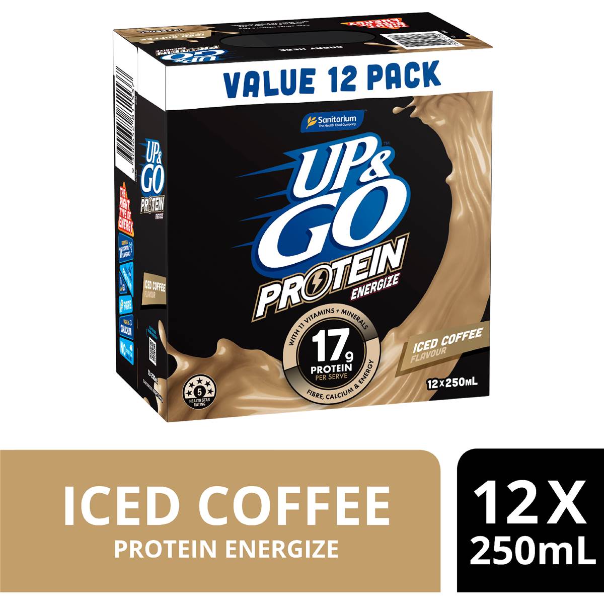 Up&Go Protein Energize Iced Coffee Flavour Breakfast Drink 250mL x 12 pack