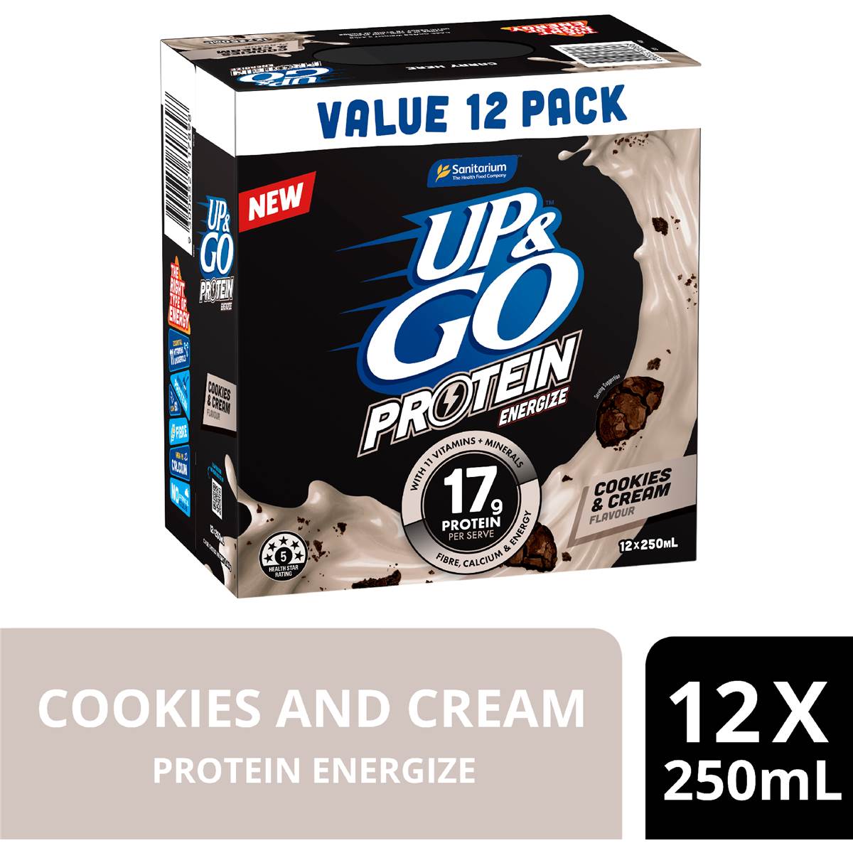 Up&Go Protein Energize Liquid Breakfast Cookies & Cream 250mL x 12 pack