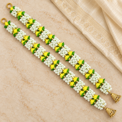 Yellow green and white artificial garland pair, 4 ft