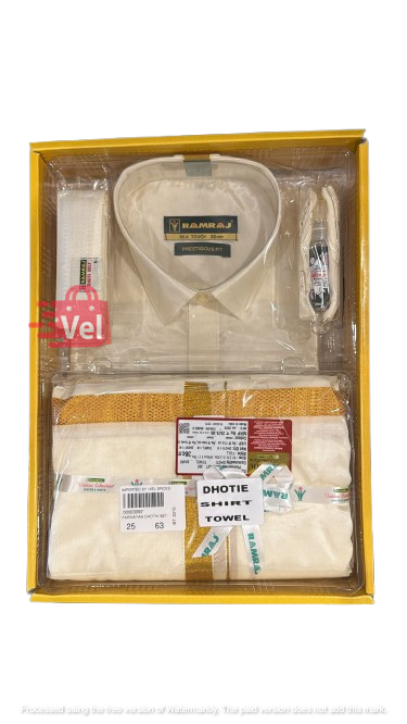 Ramraj vaibhav collection Gold Dhothi, Shirt and Towel set