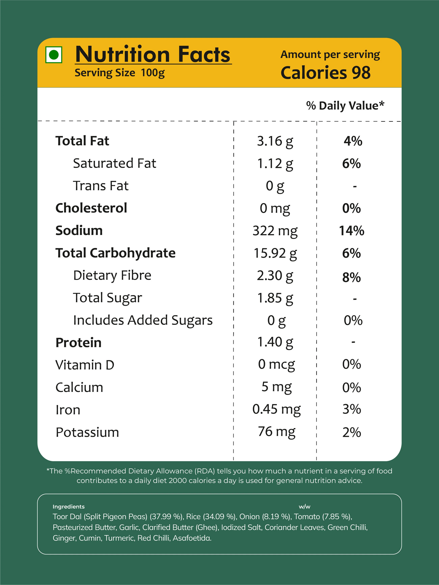 Bowl Ful Dal Khichdi 60G (Vegetarian)