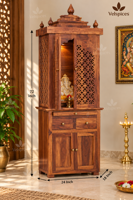 Bhakti Temple AET114 Light Brown Sesame/Veneer Wood Mandir 24 x 18 x 72 Inch