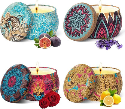 🎁 Diwali Gift Box – 4 Pack Scented Candles (Lemon, Lavender, Fig & Rose)