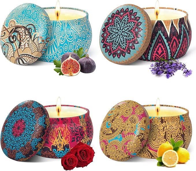 🎁 Diwali Gift Box – 4 Pack Scented Candles (Lemon, Lavender, Fig & Rose)
