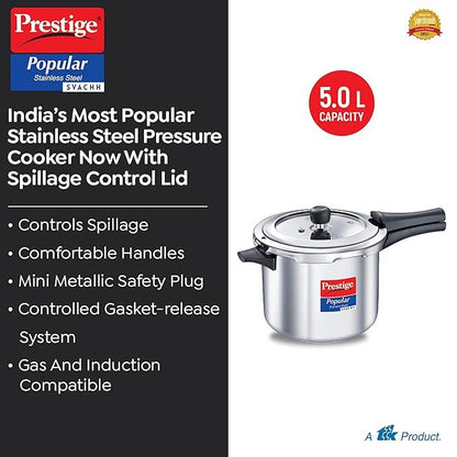 Prestige Popular Svachh Stainless Steel Pressure Cooker 5L