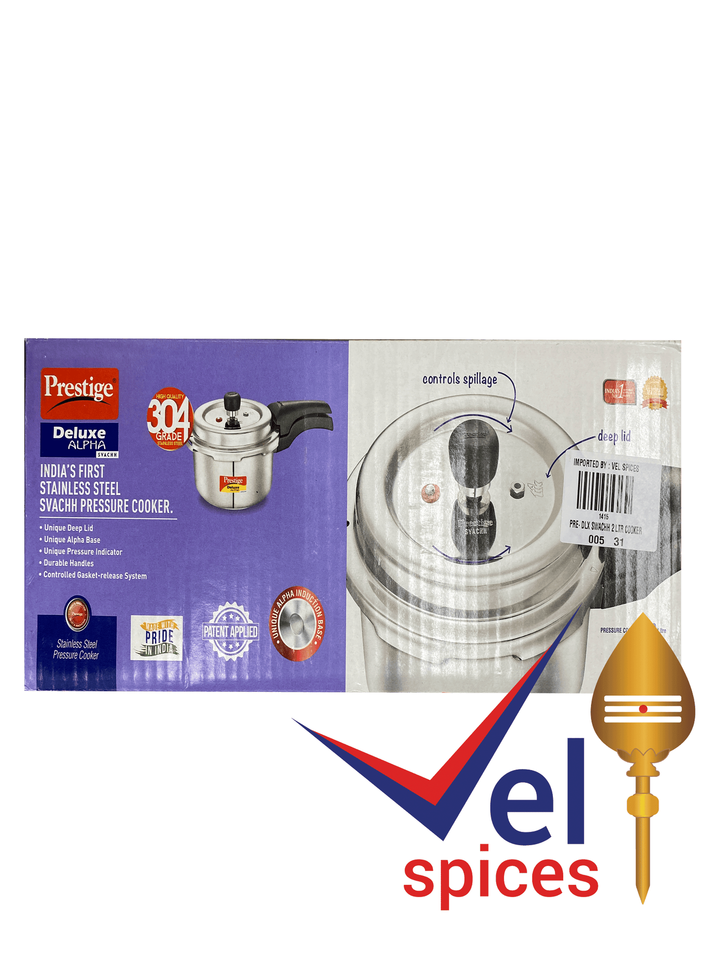 Prestige Deluxe Alpha Svachh Stainless Steel Pressure Cooker 2L