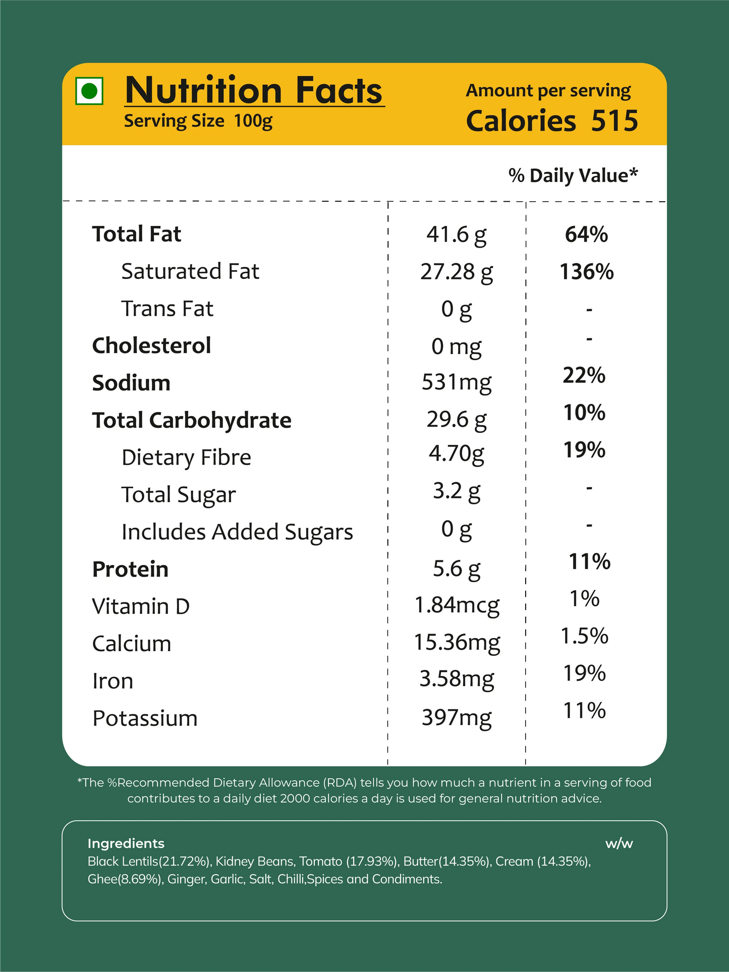 Bowl Ful Dal Makhani 65G (Vegetarian)