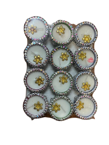 Diwali Diya, Wax Diya, Fancy Diya,Rangoli Diya,Decoratied Diya, Round Shape Diya(12 Diya Set)