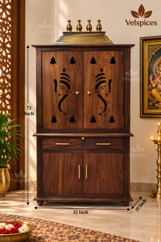 Bhakti - Temple AET124 (32 x 19 x 72 Inch ) | Dark Brown Sesame/Veneer Wood Mandir | SKU Code: BKTTEM2030 | Online Stock Only | Product of India
