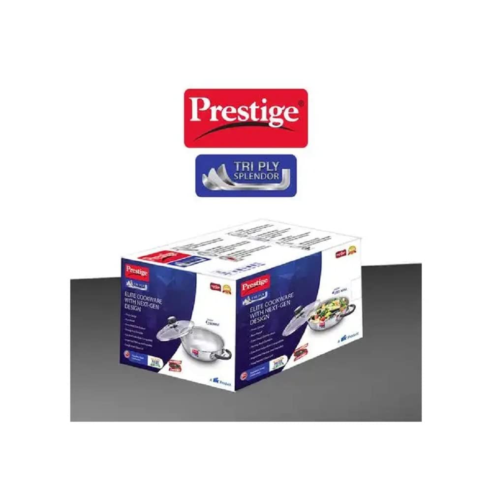 Prestige Tri Ply Splendor 28Cm Kadai With Glass Lid (4.25L)