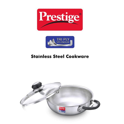 Prestige Tri Ply Splendor 28Cm Kadai With Glass Lid (4.25L)