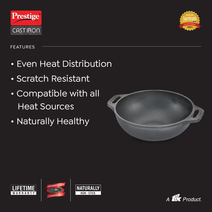 Prestige Cast Iron Cookware Kadai 26Cm Diameter