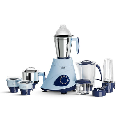 Preethi Blue Leaf Titanium 1000W Grinder | 7 Jars (4 Stainless Steel Jars, Juicer, Blender), Superfine Grinding for Masalas, Chutneys and Batters