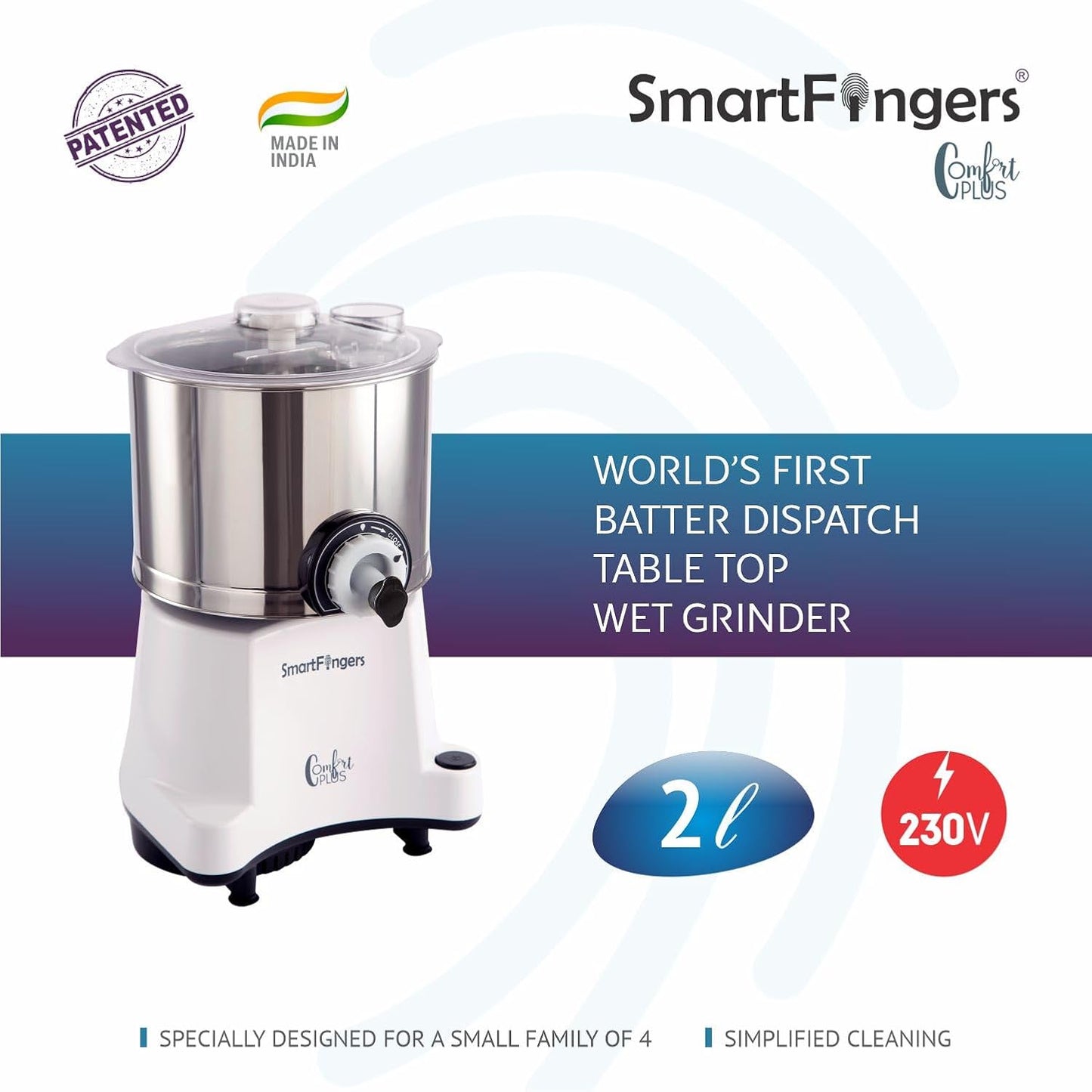 SmartFingers Comfort Plus Table Top Magic Wet Grinder 230V 2L