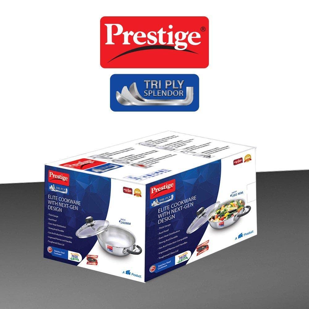 Prestige Triply Splendor Dia 26Cm Kadai With Glass Lid 3.25L