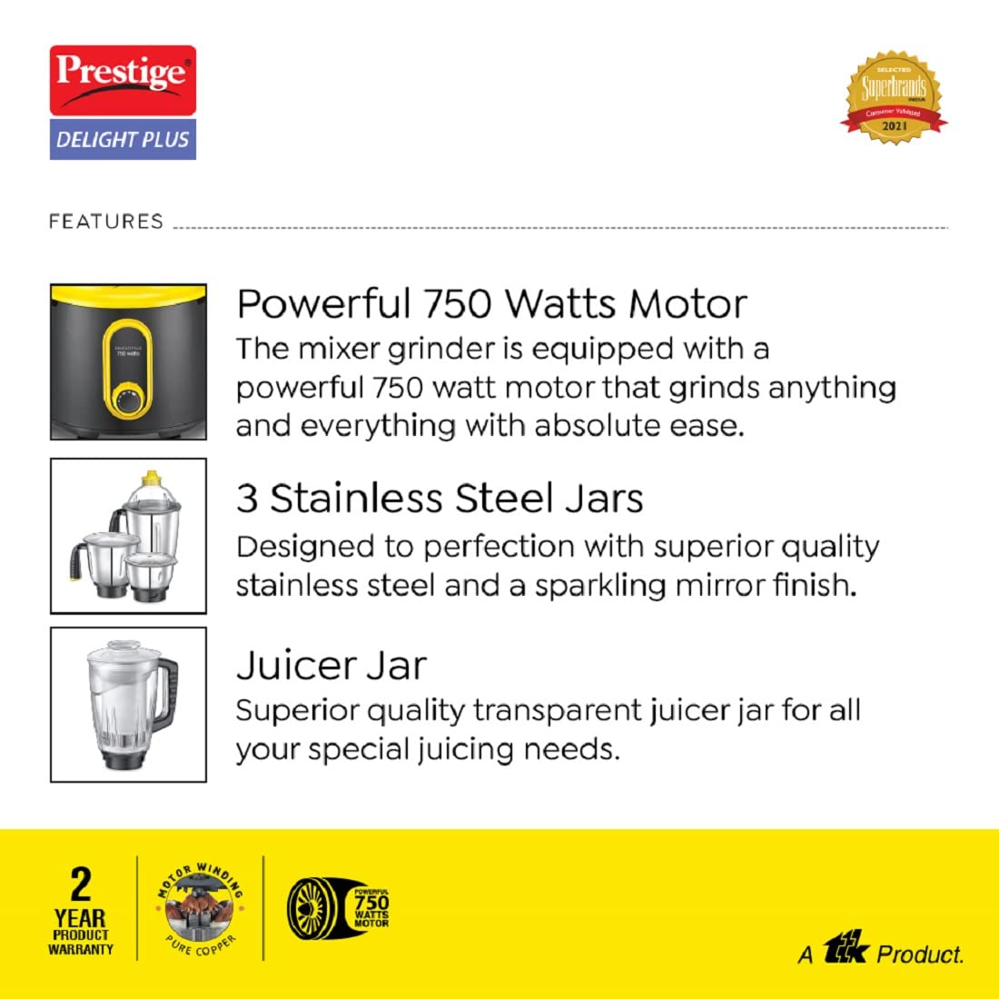 Prestige Delight Plus 750W Mixer Grinder