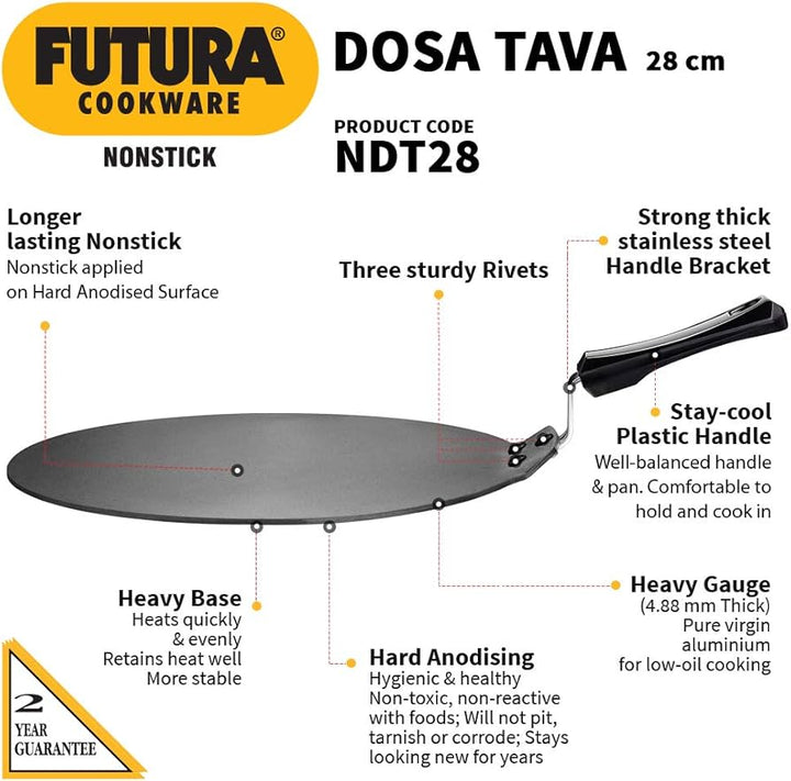 Futura Nonstick Dosa Tava Griddle 28Cm 4.88Mm Thick Gas+induction