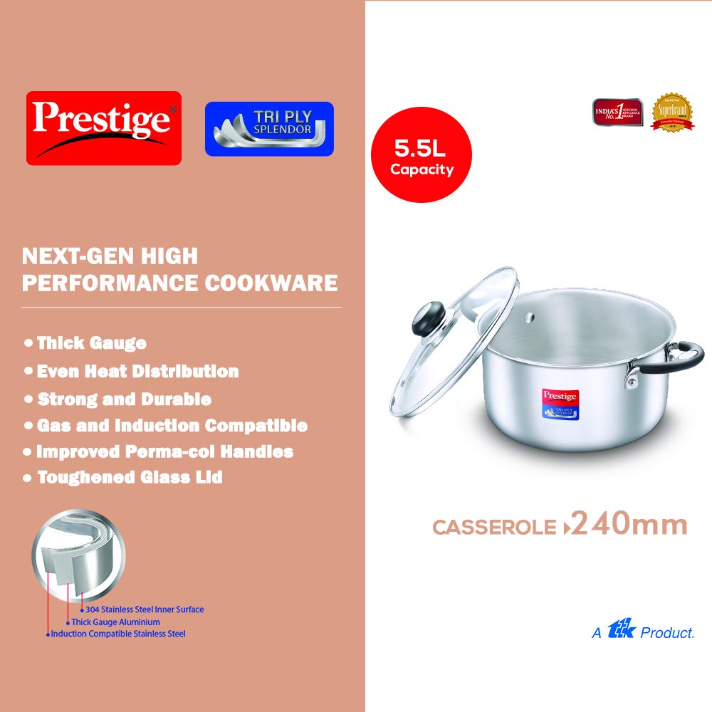 Prestige Tri Ply Splendor 24Cm Casserole (5.5L)