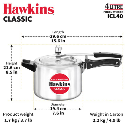 Hawkins 4 Litre Classic Induction Aluminium Pressure Cooker