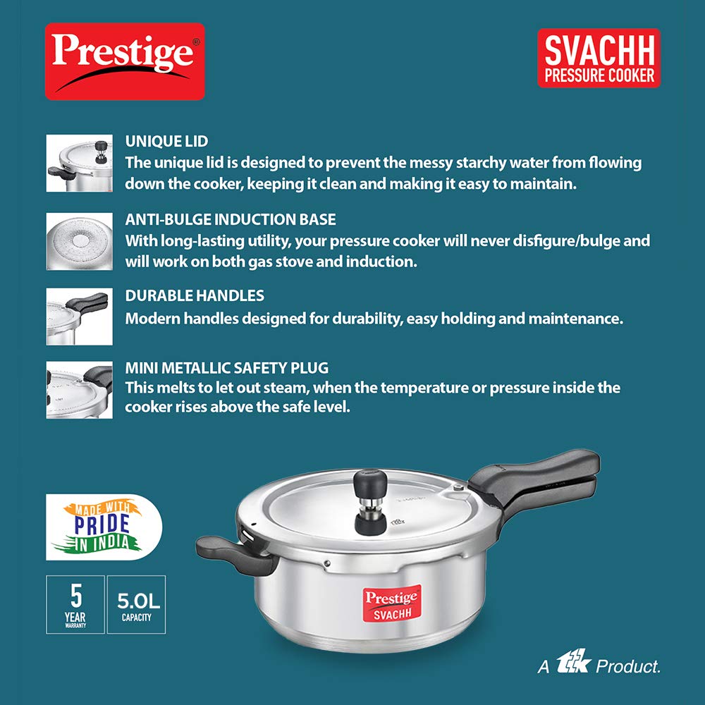 Prestige SVACHH Aluminium Senior Deep Pan Pressure Cooker 5 Litre