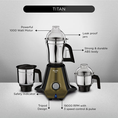 Preethi Titan - MG 283, 1000W Mixer Grinder