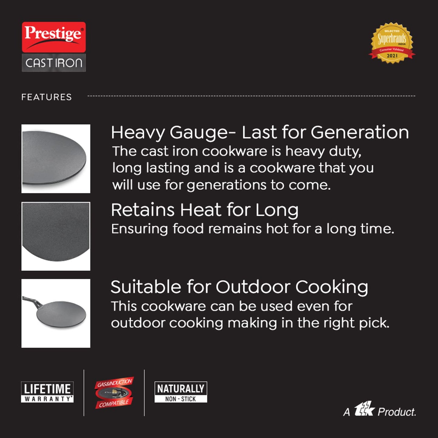 Prestige Cast Iron Cookware Concave Tawa 25Cm