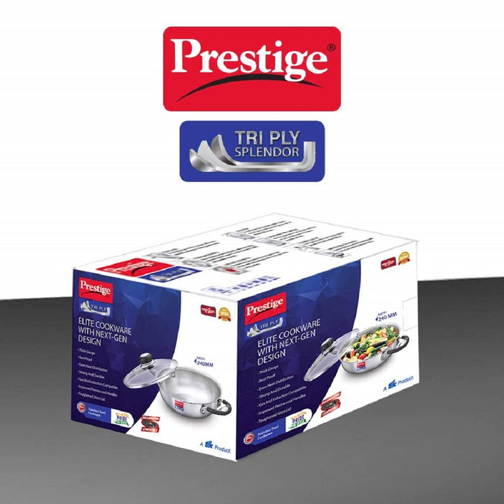 Prestige Tri Ply Splendor 24Cm Kadai With Glass Lid (2.7L)